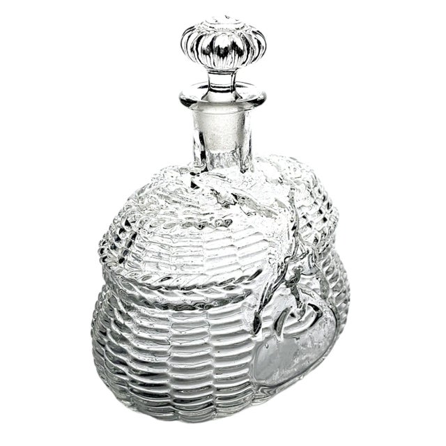 French Legras Pressed Molded Satin Glass Liquor Decanter For Sale - Image 3 of 7