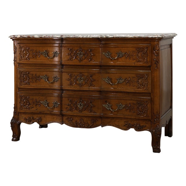 18th Century Louis XV Oak and Marble Chest of Drawers, France For Sale