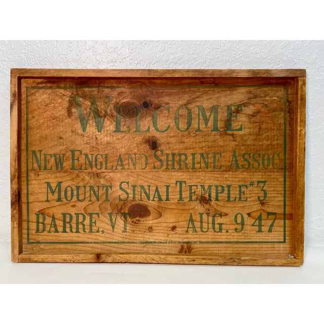 Wood Vintage Wooden New England Shrine Association Mount Sinai Temple #3 Sign, Barre Vermont 1947 For Sale - Image 7 of 8