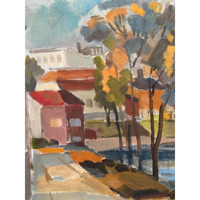 B. Lundqvist, Riverside Village, 1960s, Oil on Canvas, Framed For Sale - Image 8 of 18