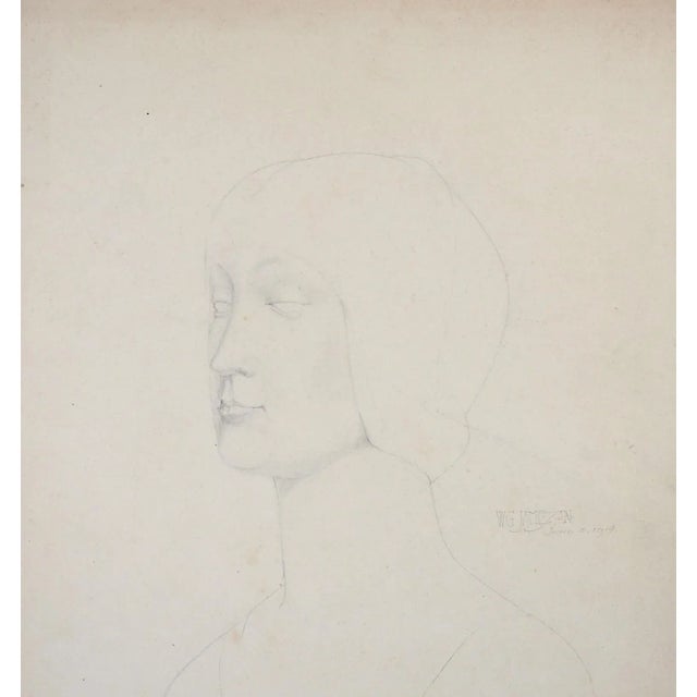Vintage 1914 Drawing of Sculpture Bust For Sale - Image 4 of 4