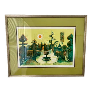 Richard Slater’s “Enchanted Garden” Pencil Signed Color Lithogragh 157/275 For Sale