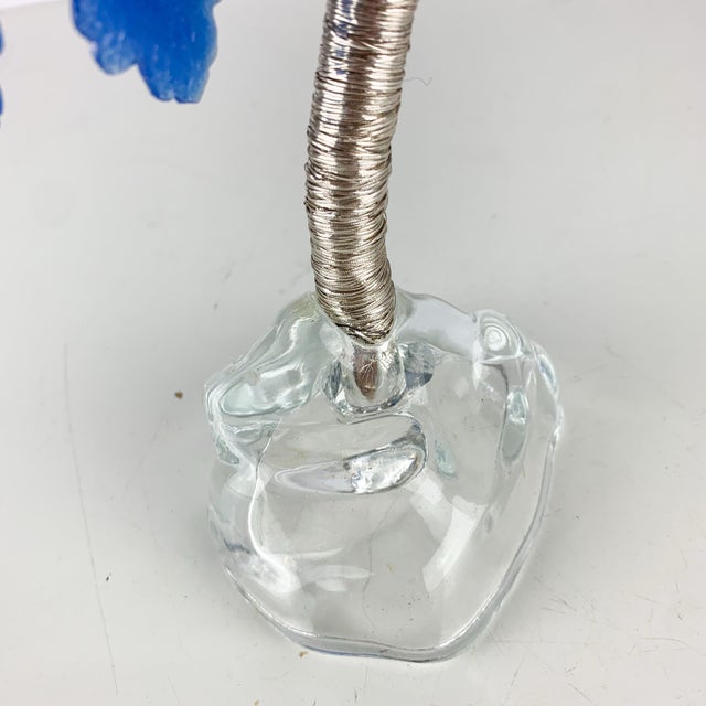 Glass Vintage MCM Large Whimsy Tree Sculpture Art Blue Glass Leaves & Base With Wire For Sale - Image 7 of 9