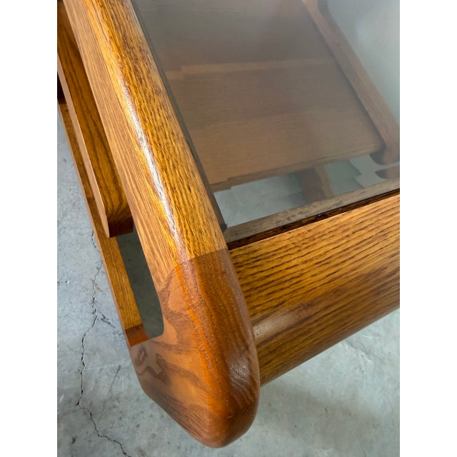 Wood 1970s Mid-Century Modern Lou Hodges Oak & Smoked Glass Top Side Table For Sale - Image 7 of 12