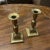 Pair of brass turned Georgian period Candlestick holders with urn form standard, and square base. Bottoms with push up...
