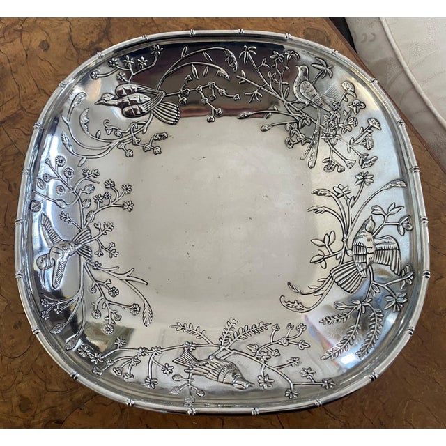 Godinger Silver Chinoiserie Style Serving Bowl With Bamboo, Birds and Foliate Scrolls For Sale - Image 9 of 9