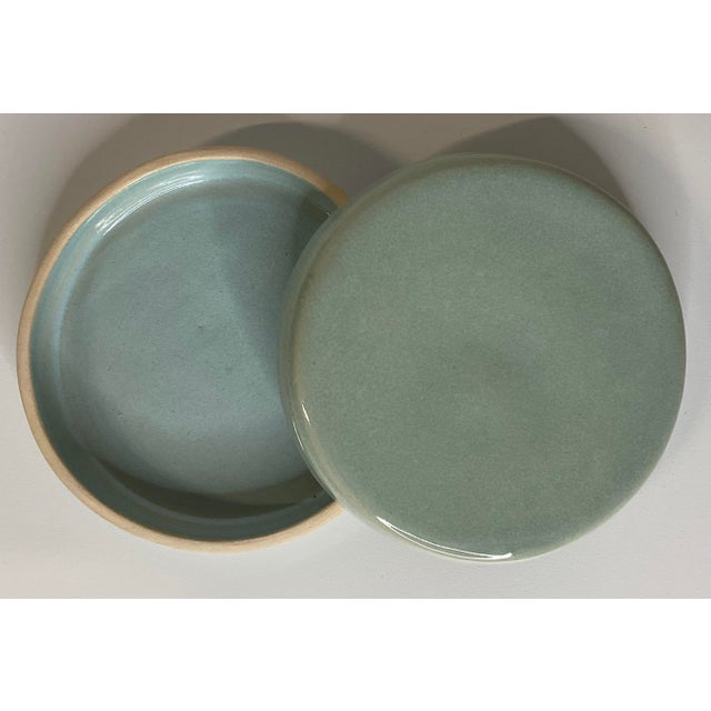 Chinoiserie Pair of Celadon Jars With Ginko Leaf Motif For Sale - Image 3 of 10