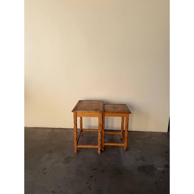 Vintage Danish Oak Nesting Tables With Decorative Tile Inlays For Sale - Image 9 of 9