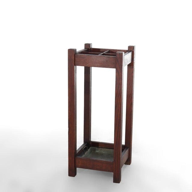 Antique Stickley Arts & Crafts Mission Oak Umbrella Stand in the Manner of Stickley with Drip Tray C1920 Measures - 29" x...