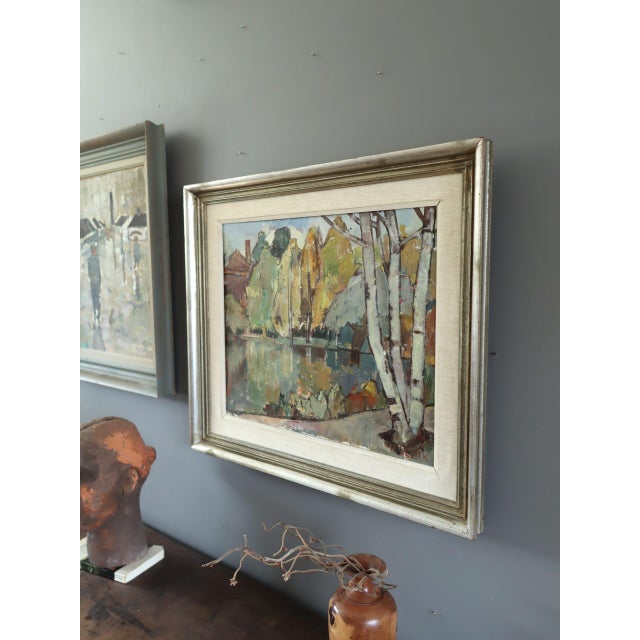 Mid 20th Century Mid-Century Modern 'Autumn Reflections' Vintage Original Swedish Expressive Landscape Oil Painting, Framed For Sale - Image 5 of 11