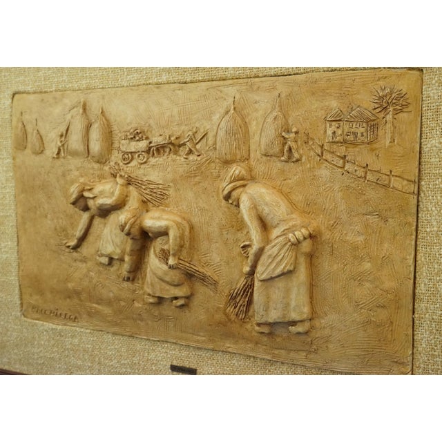 Brown Bucci Melandri School The Gleaners Bas-Relief Plaque in Ceramic Faenza by Aldo Bacchilega, Italy, Early 1900s For Sale - Image 8 of 18
