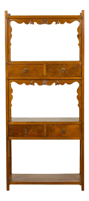 Chinese Qing Dynasty 19th Century Elm Bookcase with Open Shelves and Drawers