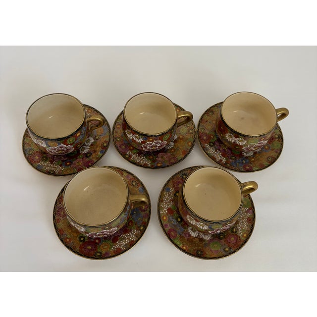 Japanese Late 19th Century Meiji Period Shuzan Satsuma Thousand Flowers Mille Fleur Demitasse Service, 13 Pieces For Sale - Image 3 of 16