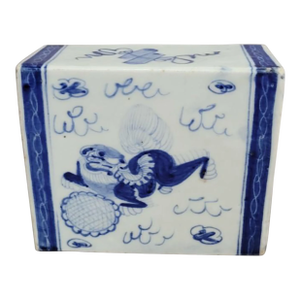 Antique Chinese Blue & White Porcelain Foo Dog Scholar’s Pillow