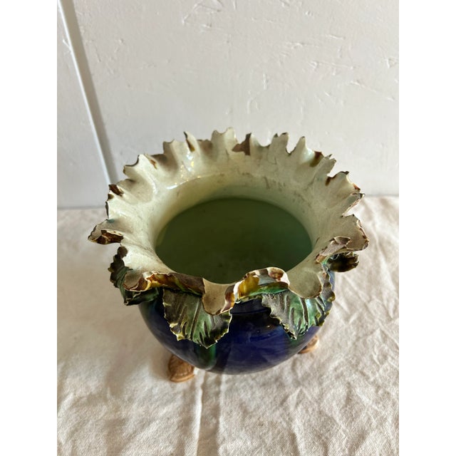 Antique English Barbotine Majolica Applied Rose Vase For Sale - Image 10 of 11