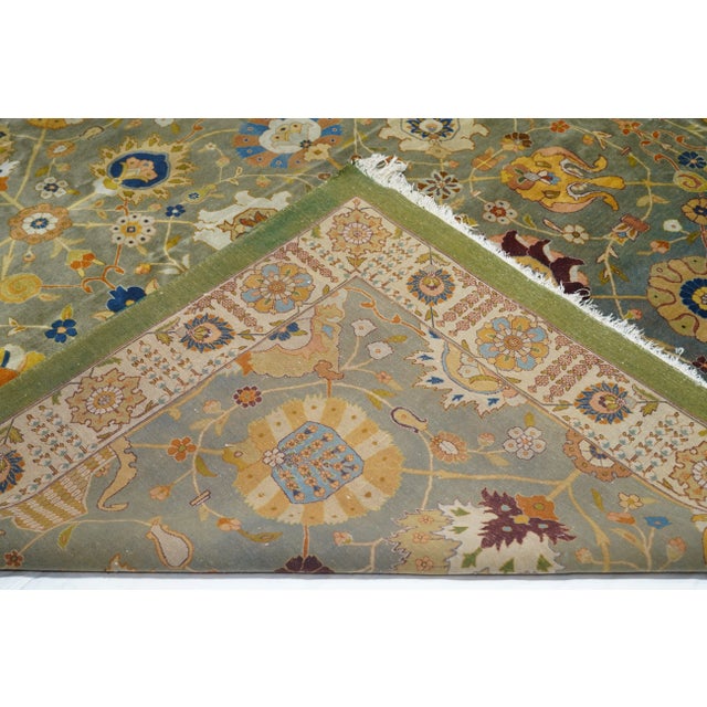 Antique Hand Knotted Green Tabriz Rug 9'7'' X 11'11'' For Sale - Image 10 of 10