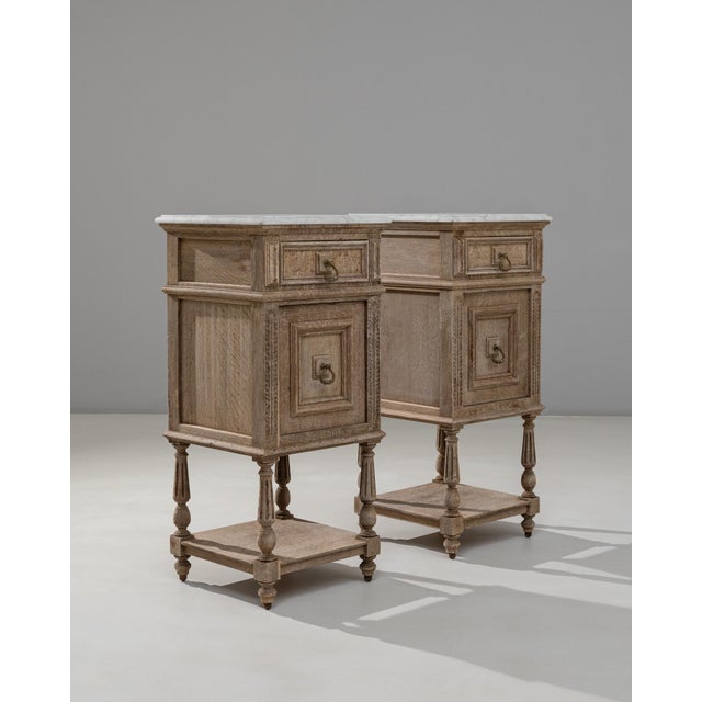 Brown 1890s French Louis XVI Bedside Tables With Marble Tops - A Pair For Sale - Image 8 of 18