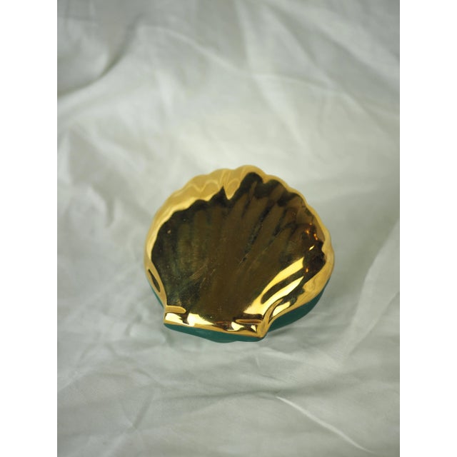 Mid-Century French Limoges Porcelain Tray Gilted Scallop Shell Shaped With a Duck Green Background For Sale - Image 9 of 11