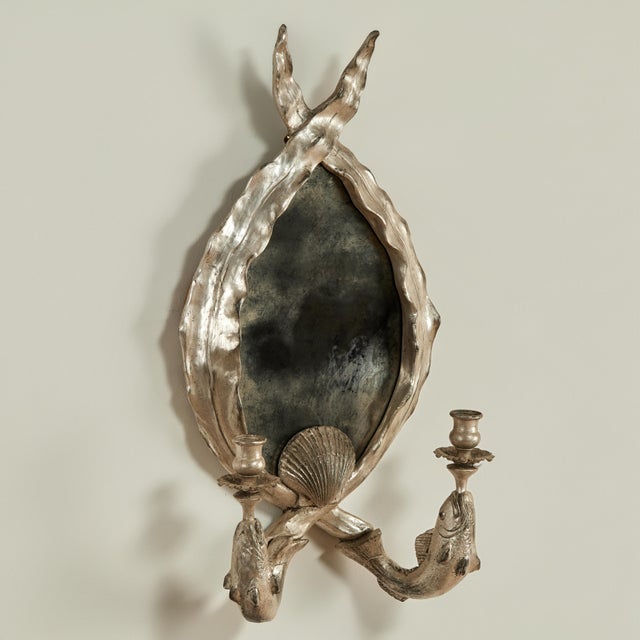 Neoclassical Vintage Pair of Wall Sconces With Fish and Seashells For Sale - Image 3 of 12