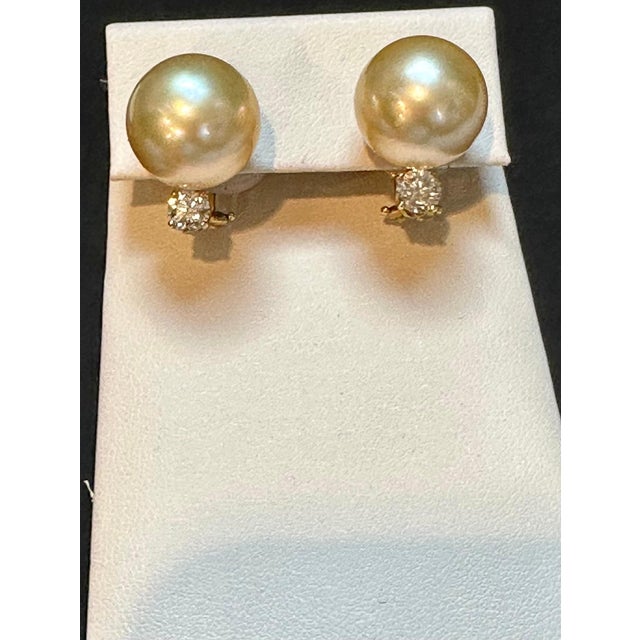 15 mm Round Golden South Sea Pearl & 1 Ct Diamond Cocktail Stud Earrings 14 KG For Sale - Image 9 of 18