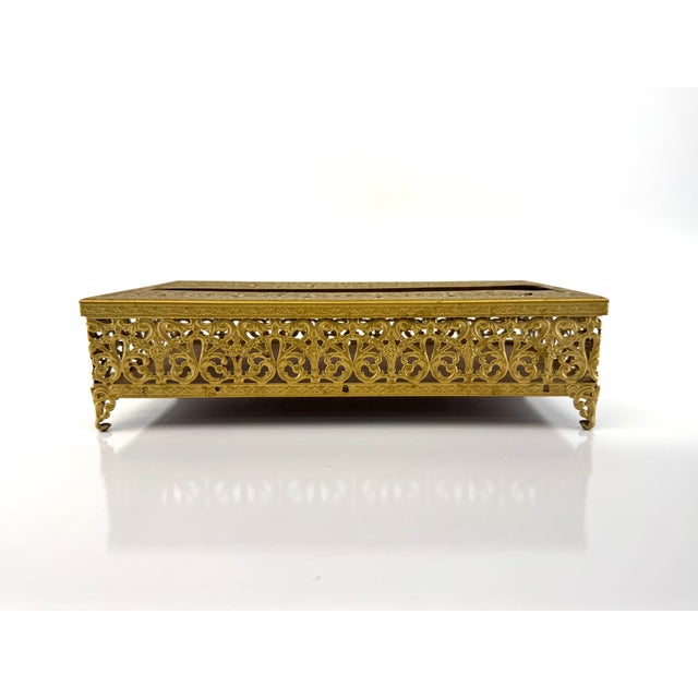 Metal Hollywood Regency Gilt Filigree Tissue Box Cover For Sale - Image 7 of 12
