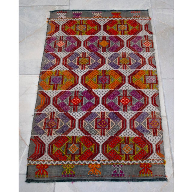 Textile Hand-Made Braided Turkish Kilim Rug Jajim Handwoven Wool Vintage Entryway Door Mat 2x3 Ft Approx For Sale - Image 7 of 12