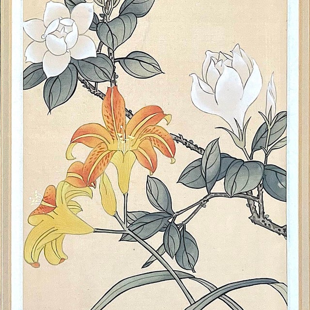 1980's Chinese Floral Paintings on Silk - Set of Three For Sale - Image 9 of 16