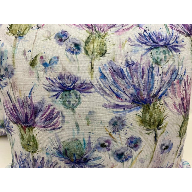 Early 21st Century Pair of 20" Square Pillows With a Blue & Purple Cornflower Floral Pattern - Made in Uk For Sale - Image 5 of 10