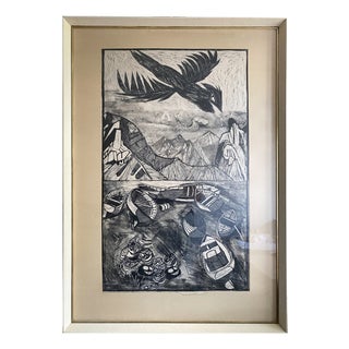 S.V. Bonnevie, Cliffs and Sea, Tenerife, 1970, Woodblock Print, Framed For Sale