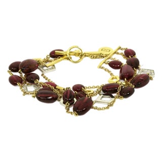 Ron Hami Diamond Pink Tourmaline 5 Strands 18k Gold Toggle Clasp Bracelet For Sale