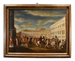 Workshop of Michelangelo Cerquozzi, Carnival Rome Piazza Colonna, 1640, Oil on Canvas