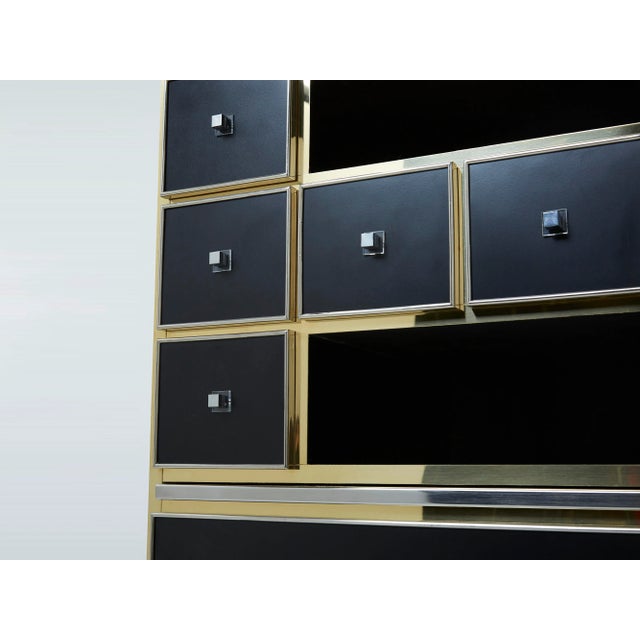 1970s Vintage Michel Pigneres Brass Chrome Black Cabinet Secretaire For Sale - Image 9 of 13
