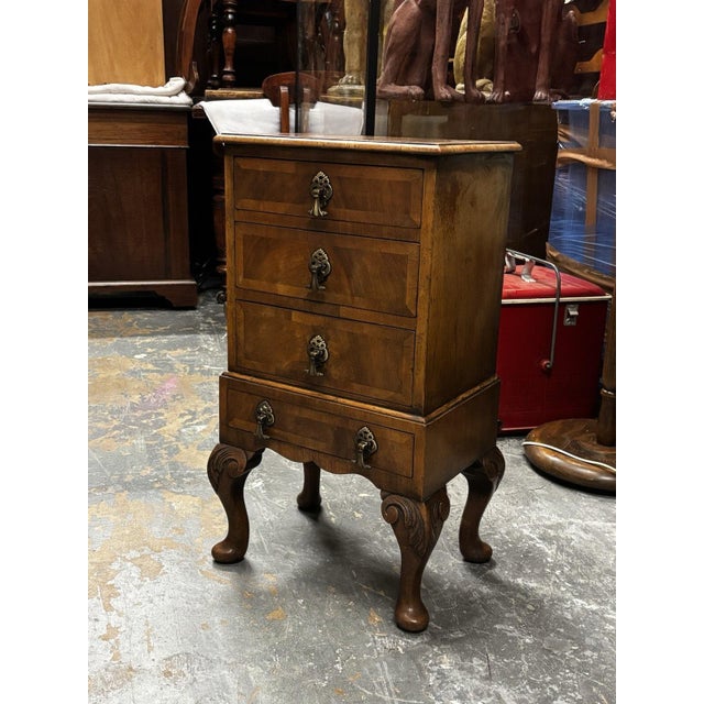 Art Deco Walnut Small Chest Of Drawers, Brass Handles. 70 cms high 30 cms max depth 40 cms max width Has the odd knock and...