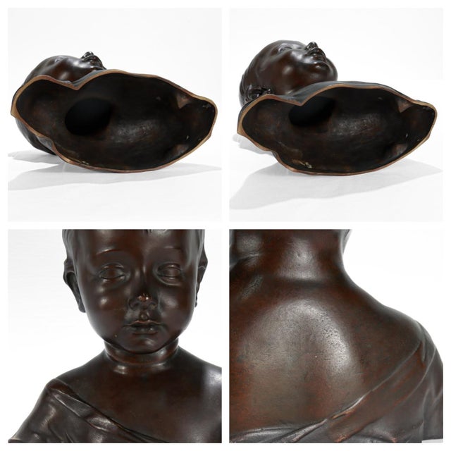 Renaissance Style Cast Bronze Bust of a Child After Desiderio For Sale - Image 9 of 10