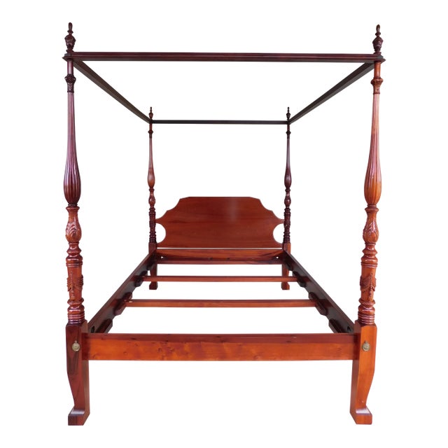 Mahogany Georgian Style Queen Size Draper Carved Tester Poster Bed For Sale