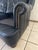 Vintage Navy Blue Leather Regency Sofa | Tufted Curved Front, Brass Nailhead Trim For Sale - Image 10 of 12