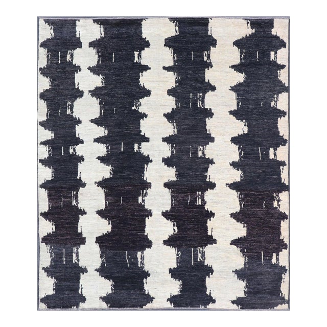 Modern Abstract-Modern Black and White Rug by Keivan Woven Arts 9'6 X 12'1 For Sale