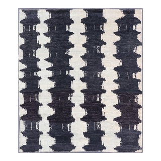 Modern Afghan Abstract-Modern Black and White Rug by Keivan Woven Arts For Sale