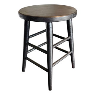 Early 20th Century Primitive Farmhouse Milking Stool Black Painted Wood Plant Stand-Rustic-Country For Sale
