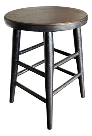 Early 20th Century Primitive Farmhouse Milking Stool Black Painted Wood Plant Stand-Rustic-Country
