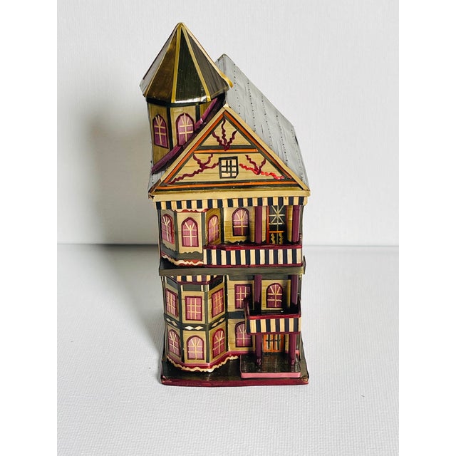 Rare antique handmade of pieces of straw miniature handpainted doll house 4 stories with mezzanine. Collectible