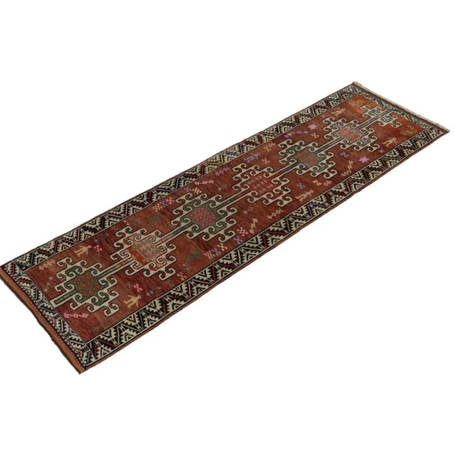 Tribal Vintage Turkish Tribal Runner in Brown and White With Multicolor Geometric Figures For Sale - Image 3 of 7