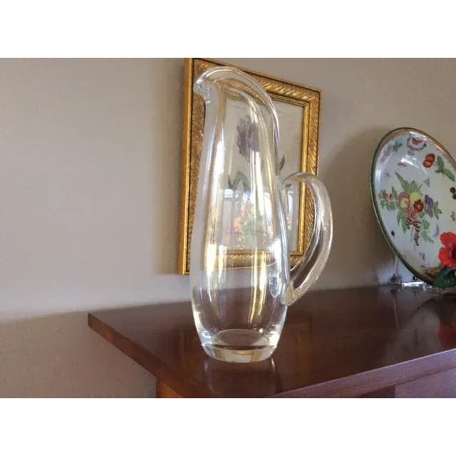 Mid-Century Modern Authentic Steuben Genuine Crystal 1955 10 1/4" Split Handle Martini Pitcher/Carafe #8077, Signed For Sale - Image 3 of 11