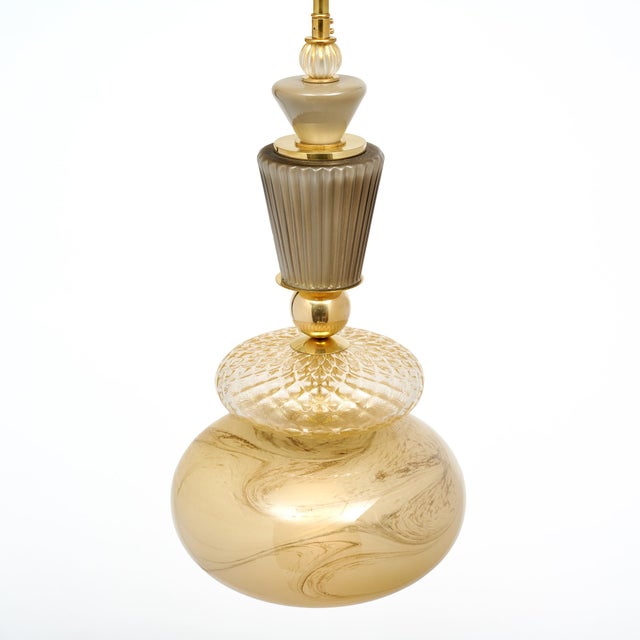 Metal Murano Glass Smoked Pendant Lights For Sale - Image 7 of 9