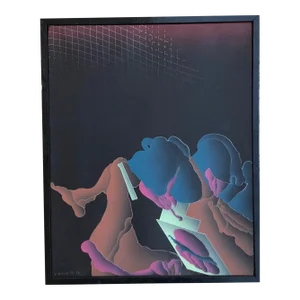 1976 Postmodern Figurative Acrylic Painting on Canvas by Patrice Vermeille, Framed
