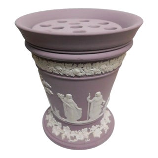 Wedgwood Lilac Jasperware Vase With Flower Frog Insert For Sale
