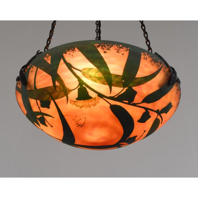 French Art Deco Pendant Light by Daum & Majorelle - 1925 Cameo Chandelier France For Sale - Image 6 of 15