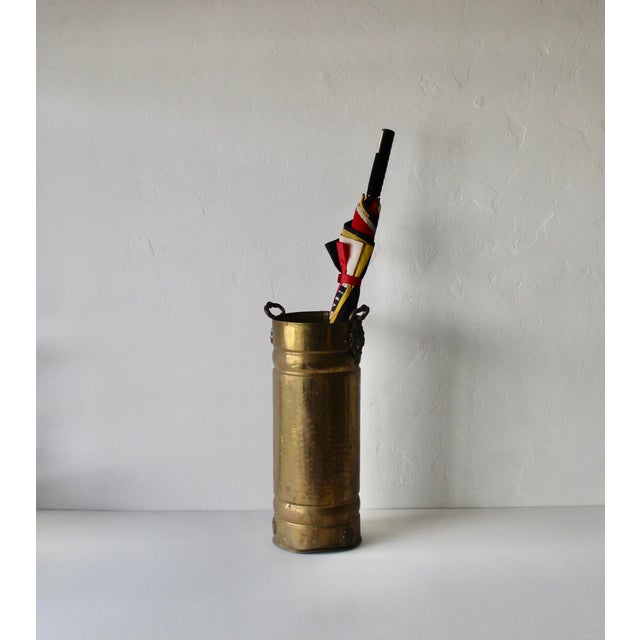 English Style Hammered Brass Umbrella Ornate Stand Handles Vintage Mid Century For Sale - Image 16 of 16