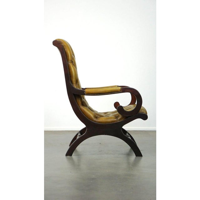 Cowhide Leather Chesterfield Armchair with Wood For Sale - Image 4 of 15