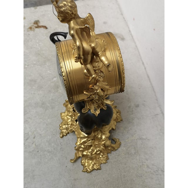 Gilt Bronze Desk Clock with Elephant Angel Decor For Sale - Image 13 of 18